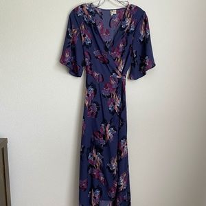 SIZE SMALL - Navy Blue Floral Wrap Midi Dress